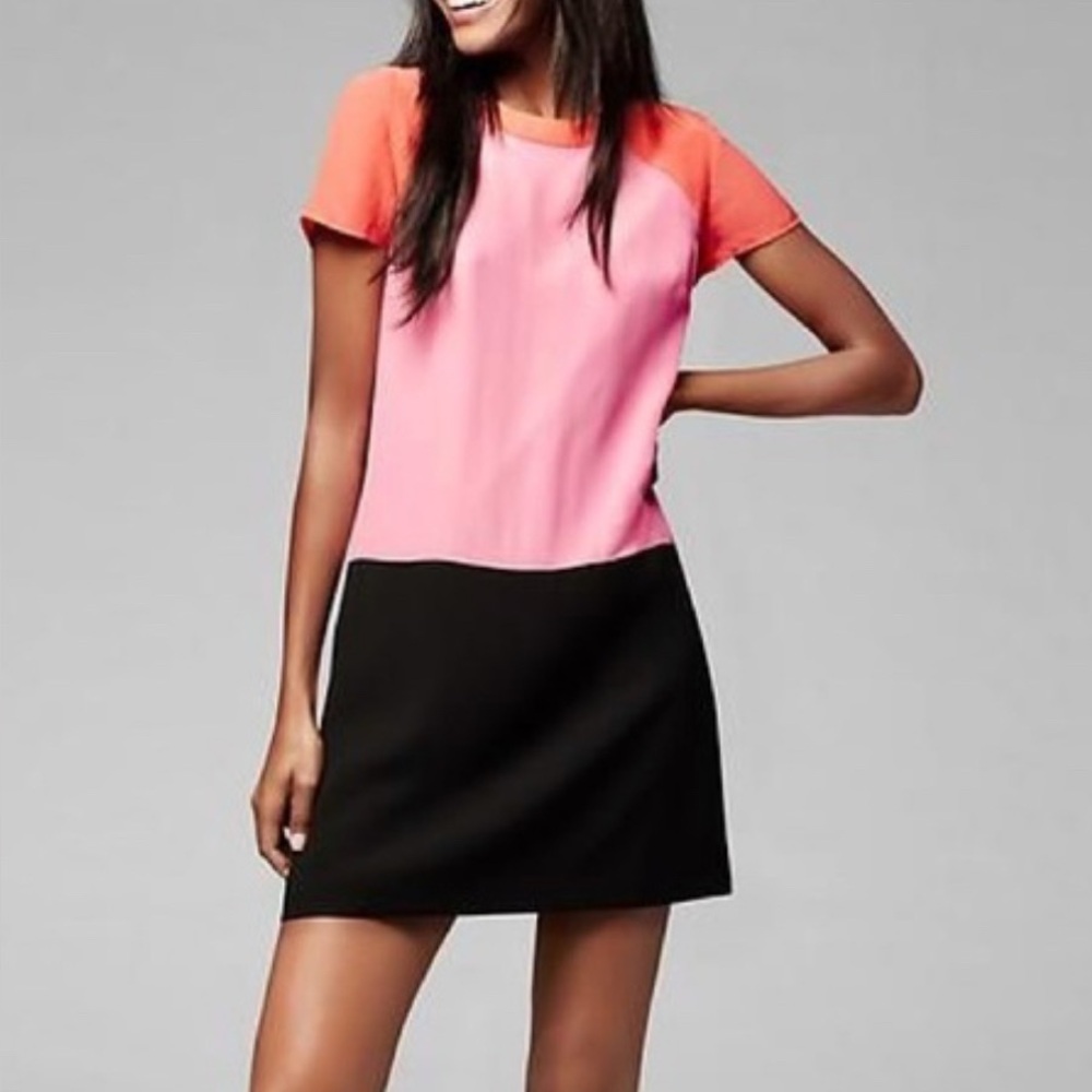 NWT Banana Republic Orange and Pink A-line Casual Colorblock Silk Dress